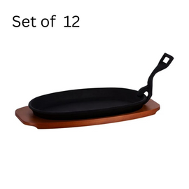 Black cast iron CHEF INOX STEAK SIZZLER griddle for searing perfect steaks (240x140mm)