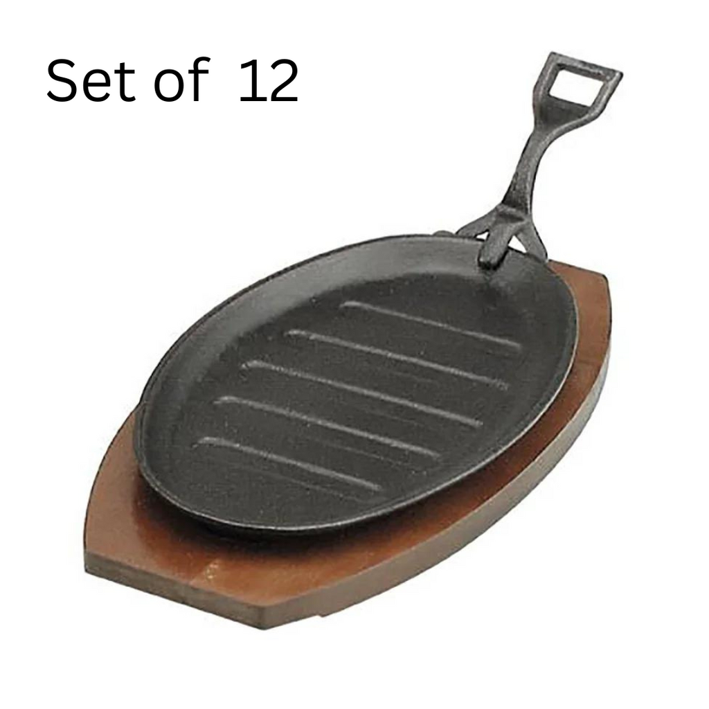 Large black cast iron CHEF INOX STEAK SIZZLER griddle for family meals (290x180mm)