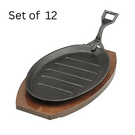 Large black cast iron CHEF INOX STEAK SIZZLER griddle for family meals (290x180mm)