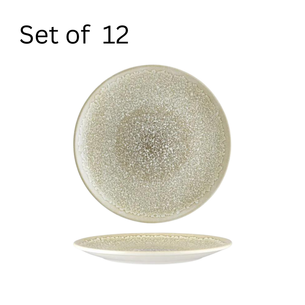 Bonna THAR BLOOM ROUND COUPE PLATE, a 210x20mm round plate with a natural, rustic feel and subtle color. Perfect for adding warmth and charm to any table setting, it complements other Bonna tableware for a cohesive look.