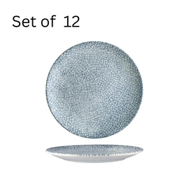 BONNA MITO DENIM ROUND COUPE PLATE, a unique 210x20mm plate with a cracked denim design and two-toned color scheme. Perfect for adding a casual or edgy touch to any meal.