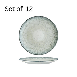 Bonna Maze Round Coupe Plate - 210mm diameter, 20mm depth. This round coupe plate features a unique, colorful design adding a touch of elegance to any table setting. The high-quality glaze provides a scratch-resistant finish, while the lightweight design ensures easy handling for staff.