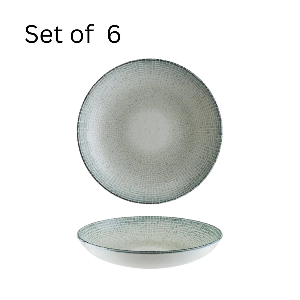 Bonna Maze Round Coupe Bowl - 230mm diameter, 50mm depth. This coupe bowl features a unique, colorful design, adding a stylish touch to any table setting. The high-quality glaze provides a scratch-resistant finish, and the lightweight design ensures easy handling for staff.