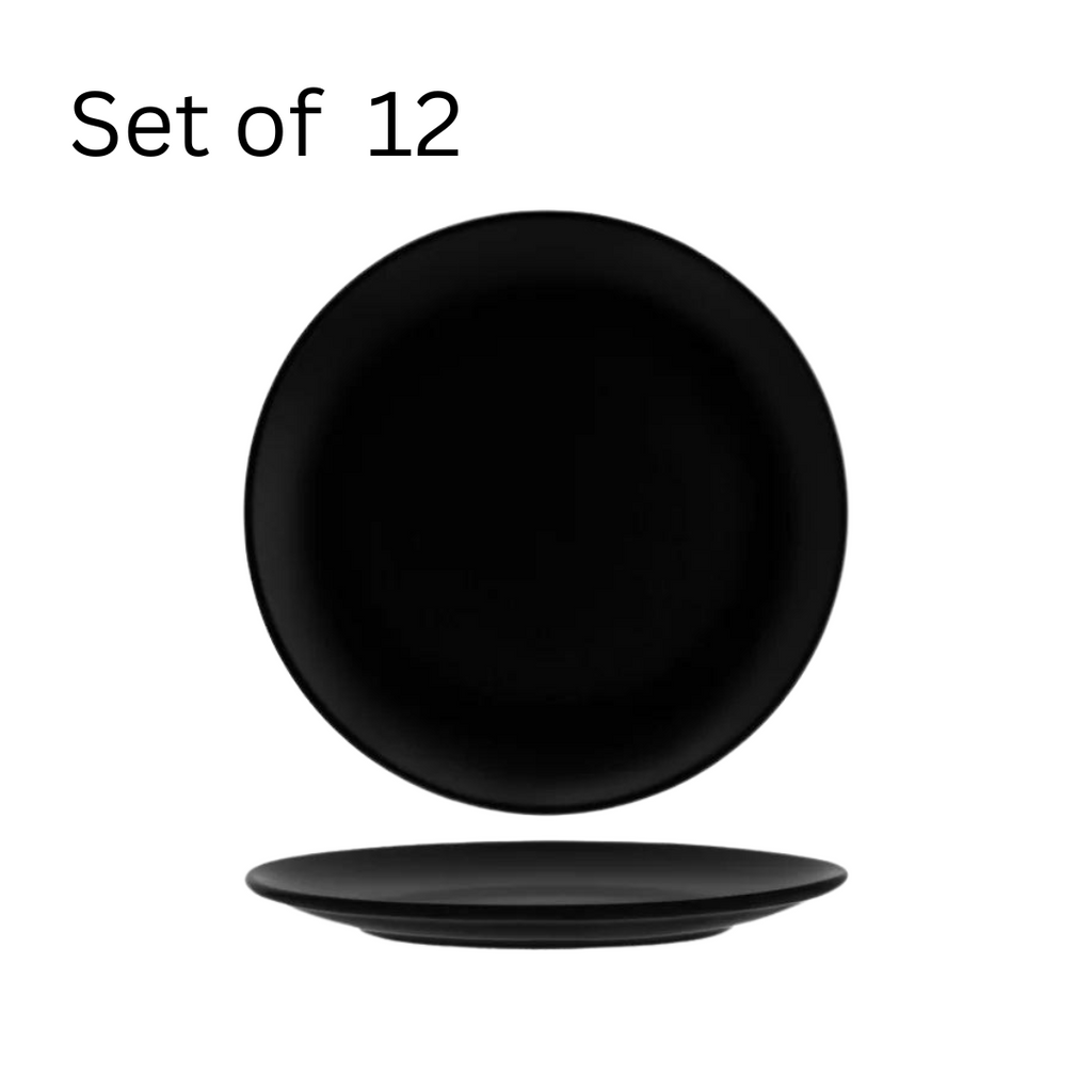 Bonna Notte Round Coupe Plate 230mm. Black, coupe-shaped plate inspired by the night sky. Generous 230mm diameter offers ample space for creative culinary presentations.