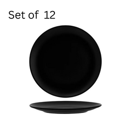 Bonna Notte Round Coupe Plate 230mm. Black, coupe-shaped plate inspired by the night sky. Generous 230mm diameter offers ample space for creative culinary presentations.