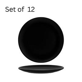 Bonna Notte Round Coupe Plate 250mm. Black, coupe-shaped plate inspired by the night sky. Large 250mm diameter provides ample space for showcasing main courses, pastas, or shared dishes.