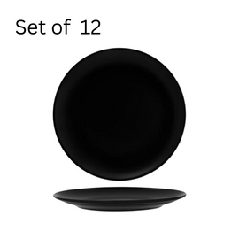 Bonna Notte Round Coupe Plate 270x30mm. Black, coupe-shaped plate inspired by the night sky. At 270mm in diameter with a 30mm depth, this plate offers a unique combination of generous serving space and a modern coupe profile.