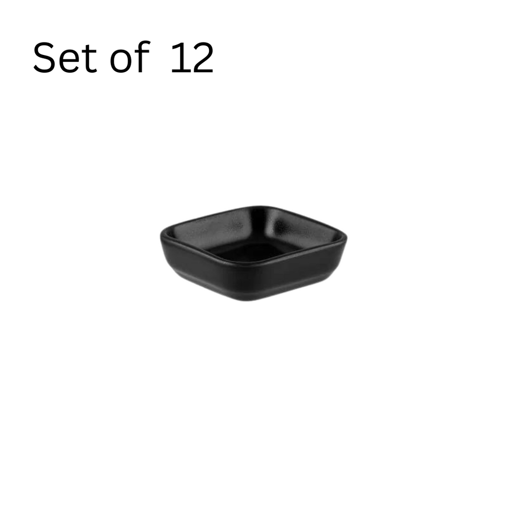 BONNA NOTTE SQUARE DISH 90mm, 250ml. Black porcelain square dish, ideal for serving desserts, appetizers, or small portions. Inspired by the night sky collection.