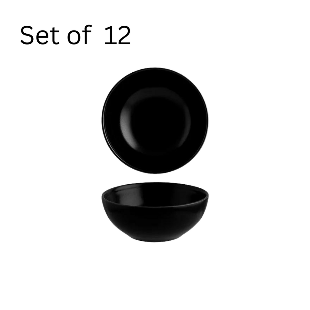 BONNA NOTTE ROUND DEEP BOWL 130mm diameter, 60mm depth. Black porcelain deep bowl, ideal for soups, stews, or desserts with sauces. Inspired by the night sky collection.