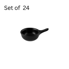 BONNA NOTTE MINI SERVING PAN 60mm diameter. Black porcelain mini serving pan, ideal for individual portions of appetizers, tapas, or condiments. Inspired by the night sky collection.