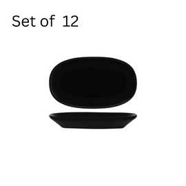 BONNA NOTTE OVAL COUPE DISH 150x85mm. Black porcelain oval coupe dish, ideal for serving desserts, appetizers, or small salads. Inspired by the night sky collection.