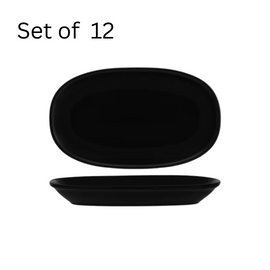 BONNA NOTTE OVAL COUPE DISH 240x140mm. Black porcelain oval coupe dish, ideal for serving larger portions of desserts, salads, or appetizers. Inspired by the night sky collection.