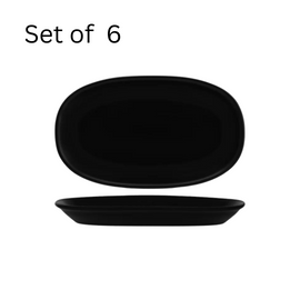 BONNA NOTTE OVAL COUPE DISH 290x170mm. Large, black porcelain oval coupe dish, ideal for serving platters of desserts, salads, or appetizers. Inspired by the night sky collection.