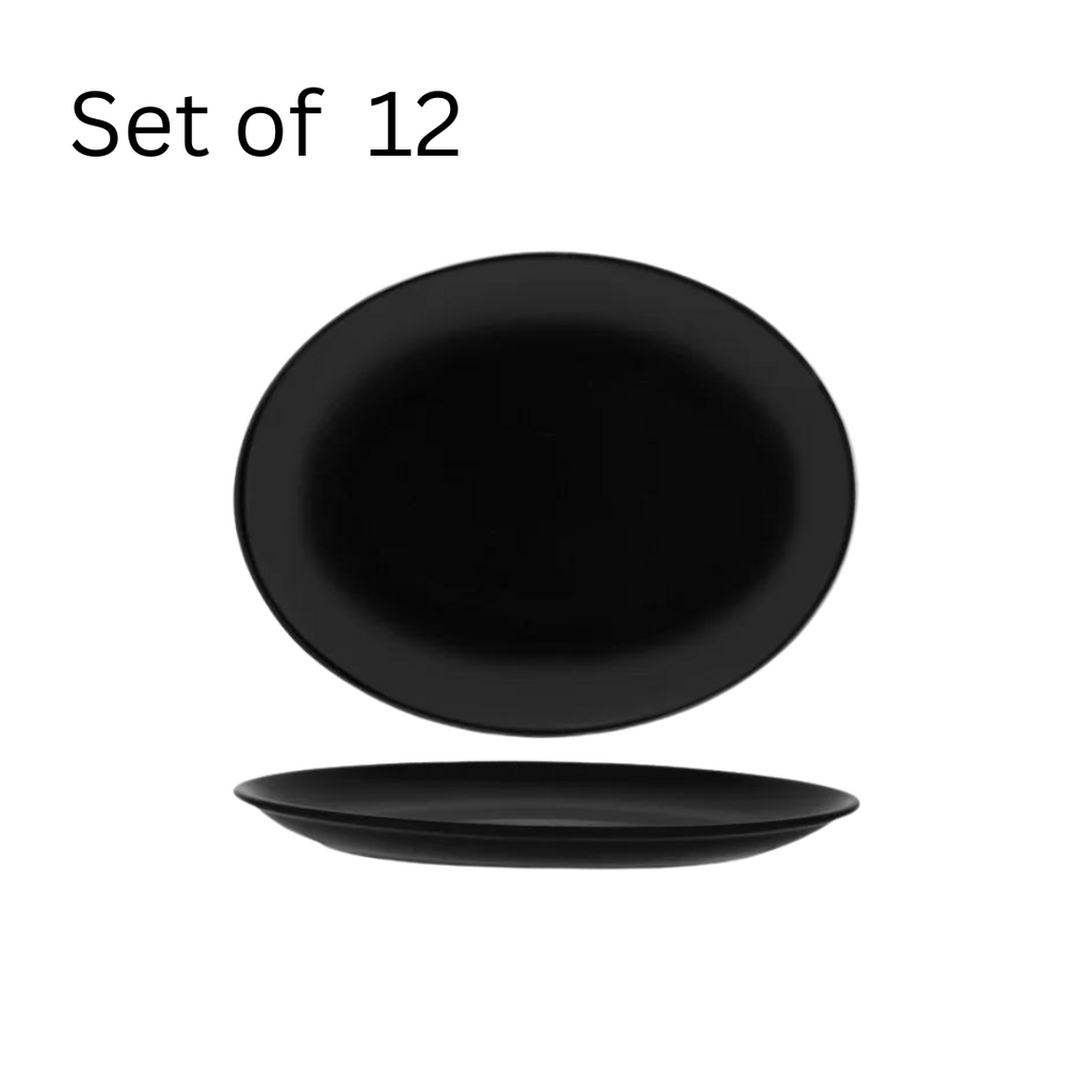 BONNA NOTTE OVAL COUPE PLATTER 250x190mm. Black porcelain oval platter ideal for serving desserts, appetizers, or cheese boards. Inspired by the night sky collection.