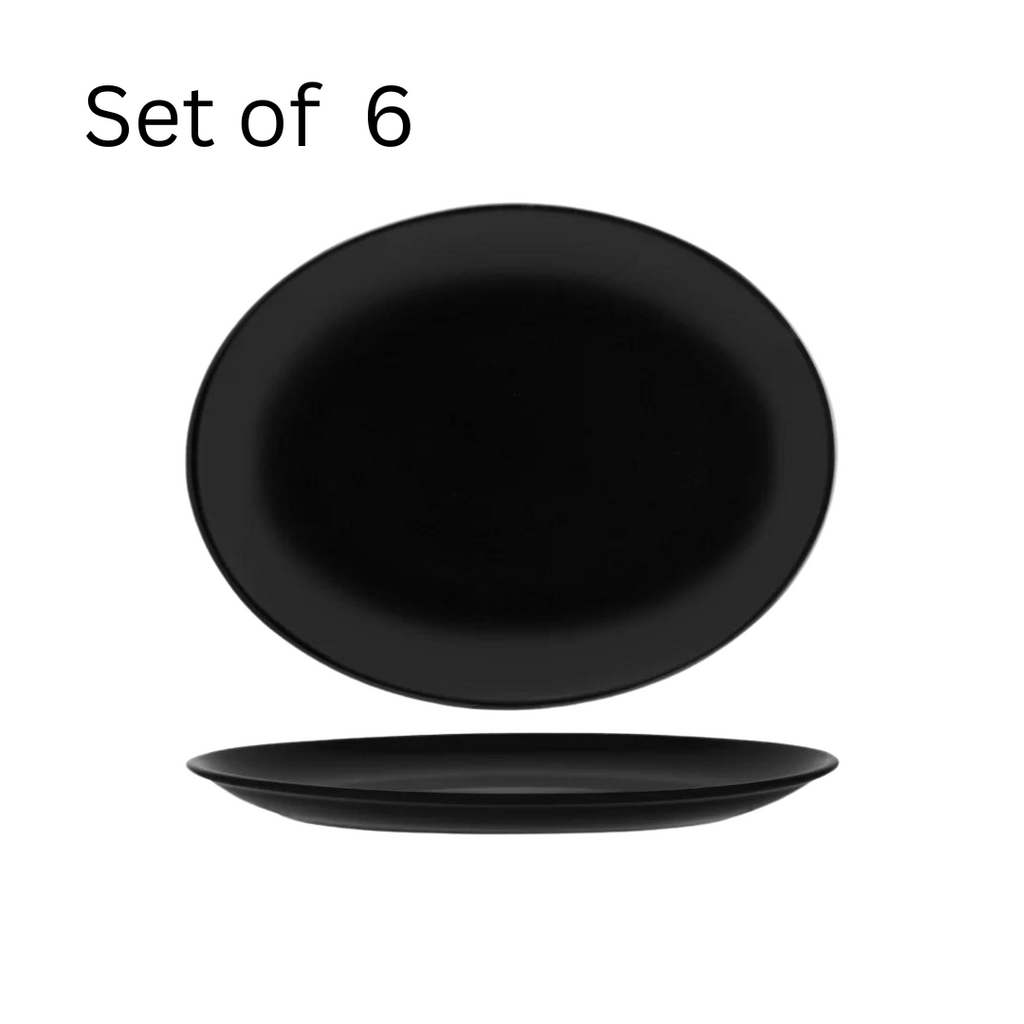 BONNA NOTTE OVAL COUPE PLATTER 310x240mm. Large, black porcelain oval coupe platter, ideal for serving cheese boards, charcuterie, or shareable appetizers. Inspired by the night sky collection.