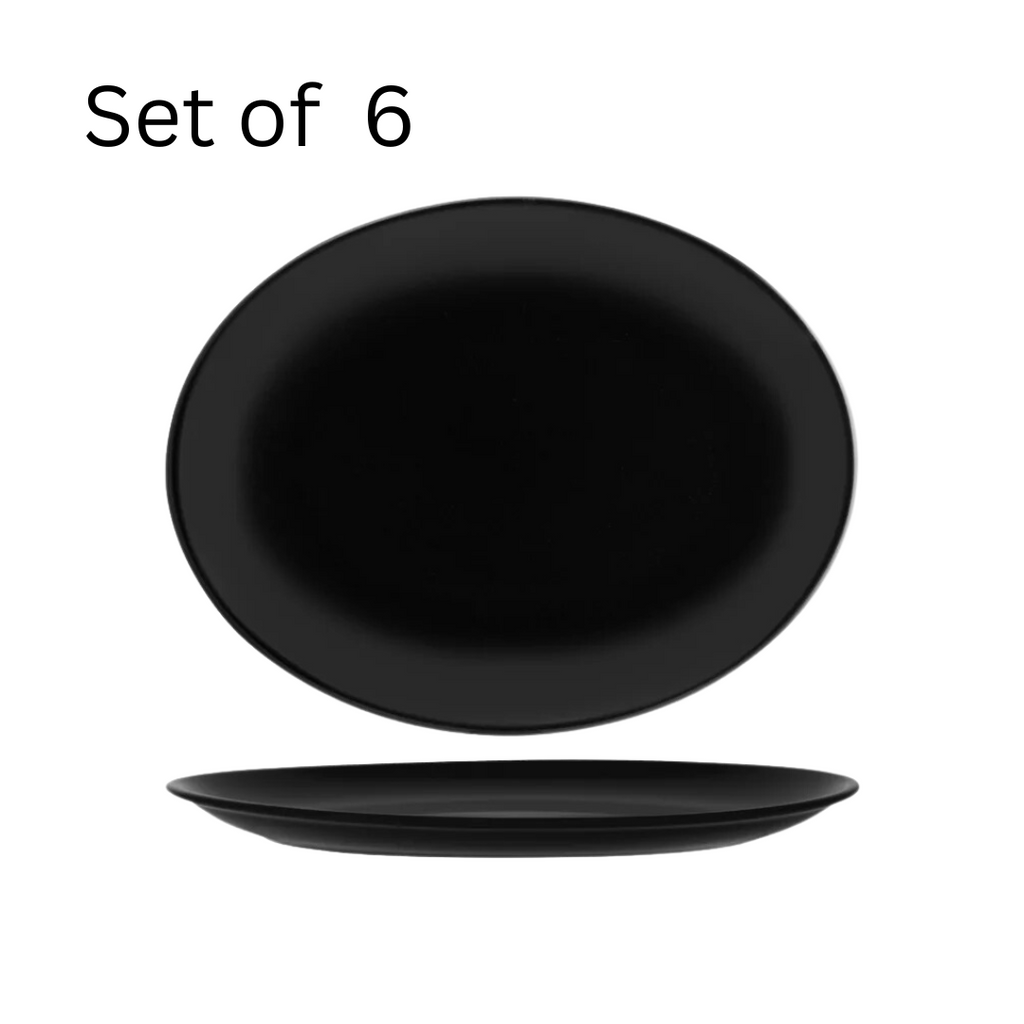 BONNA NOTTE OVAL COUPE PLATTER 360x280mm. Extra-large, black porcelain oval coupe platter, ideal for serving family-style meals, buffet presentations, or large cheese boards. Inspired by the night sky collection.