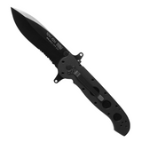 CRKT M21 SPECIAL FORCES, a Pocket Knife with a 3.88-inch black TiNi-coated partially serrated AUS-8 stainless steel blade and black aluminum handle.