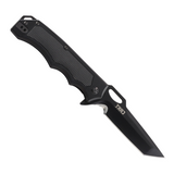 CRKT Septimo Arcane Linerlock, a black aluminum handle pocket knife with a 3.5 inch black oxide coated blade, belt/cord cutter and lanyard hole.