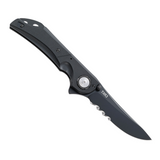 CRKT Seismic Deadbolt Lock Black Pocket Knife - 4" Black Serrated Blade, G10 Handle, Thumb Stud, Pocket Clip