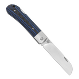 QSP Knife Worker Lockback CF/G10, a Pocket Knife with a 3.25-inch satin finish Bohler N690 stainless steel sheepsfoot blade and blue G10/carbon fiber handle.