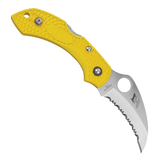 Yellow handle Spyderco Dragonfly 2 Salt lockback pocket knife with serrated blade