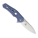 Blue titanium handle DEFCON framelock pocket knife with satin finish blade