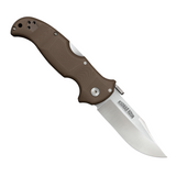 COLD STEEL BUSH RANGER, a Secure Pocket Knife with a 3.5-inch satin finish S35VN stainless clip point blade, brown G10 handle, and state-of-the-art rocker lock with secondary safety.