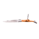  Laguiole En Aubrac Folding Pocket Knife (12cm) with Corkscrew - Juniper Wood. This traditional pocket knife features a juniper wood handle and a stainless steel blade, perfect for camping, picnics, or any outdoor adventure.