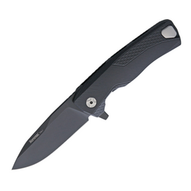 Black aluminum handle LIONSTEEL ROK Framelock pocket knife with black M390 stainless steel blade
