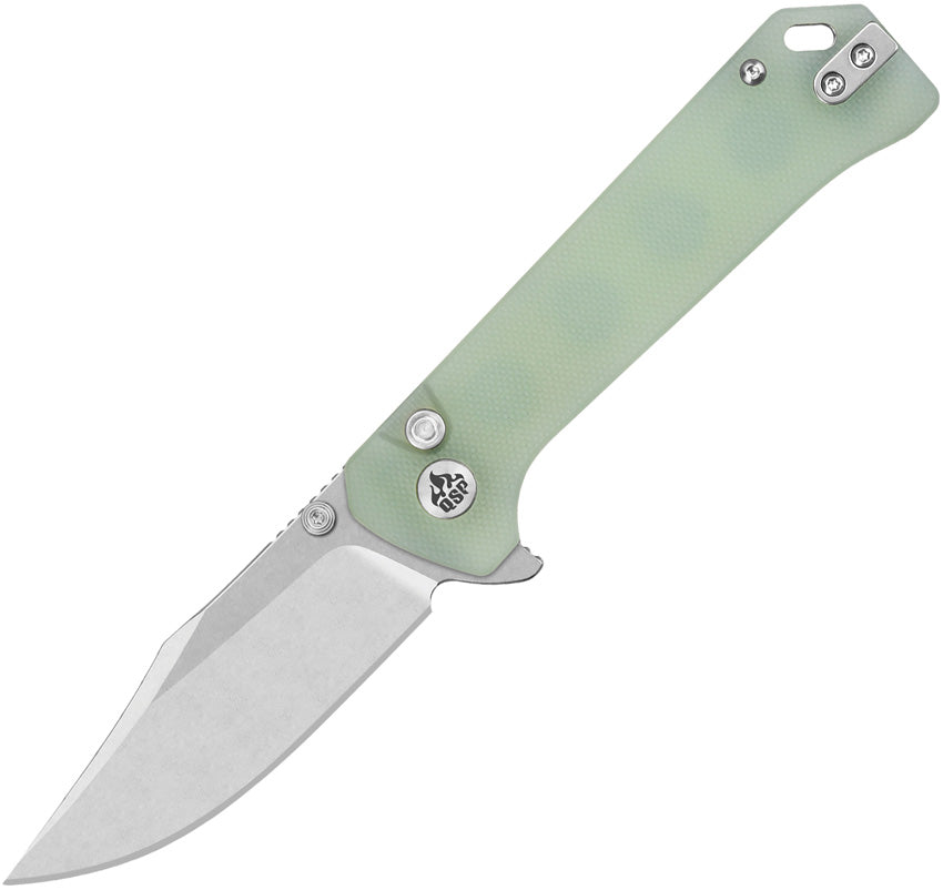 QSP Knife Grebe Button Lock Jade G10