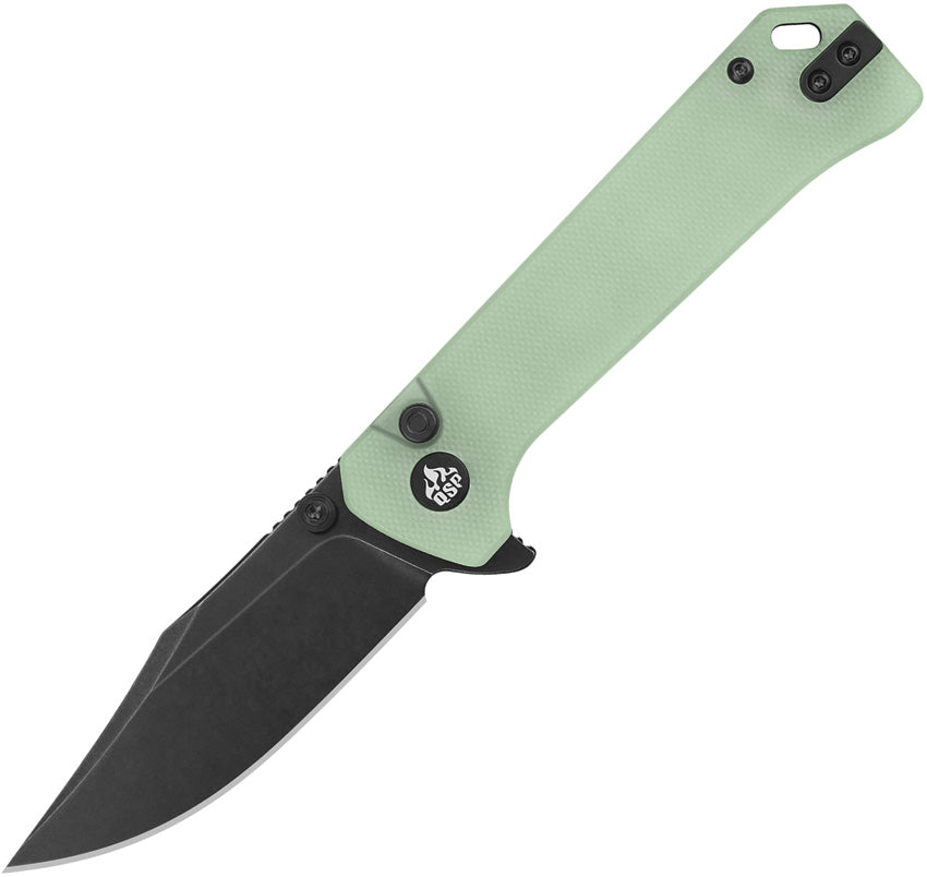 QSP Knife Grebe Button Lock Jade G10