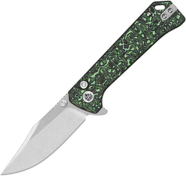 QSP Knife Grebe Button Lock Green CF