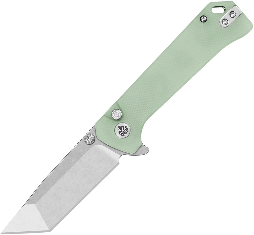 QSP Knife Grebe T Button Lock Jade G10