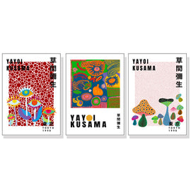 Wall Art 40cmx60cm By Yayoi Kusama 3 Sets White Frame Canvas