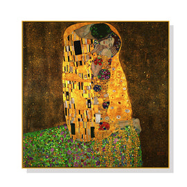 Wall Art 60cmx60cm Kissing by Gustav Klimt Gold Frame Canvas