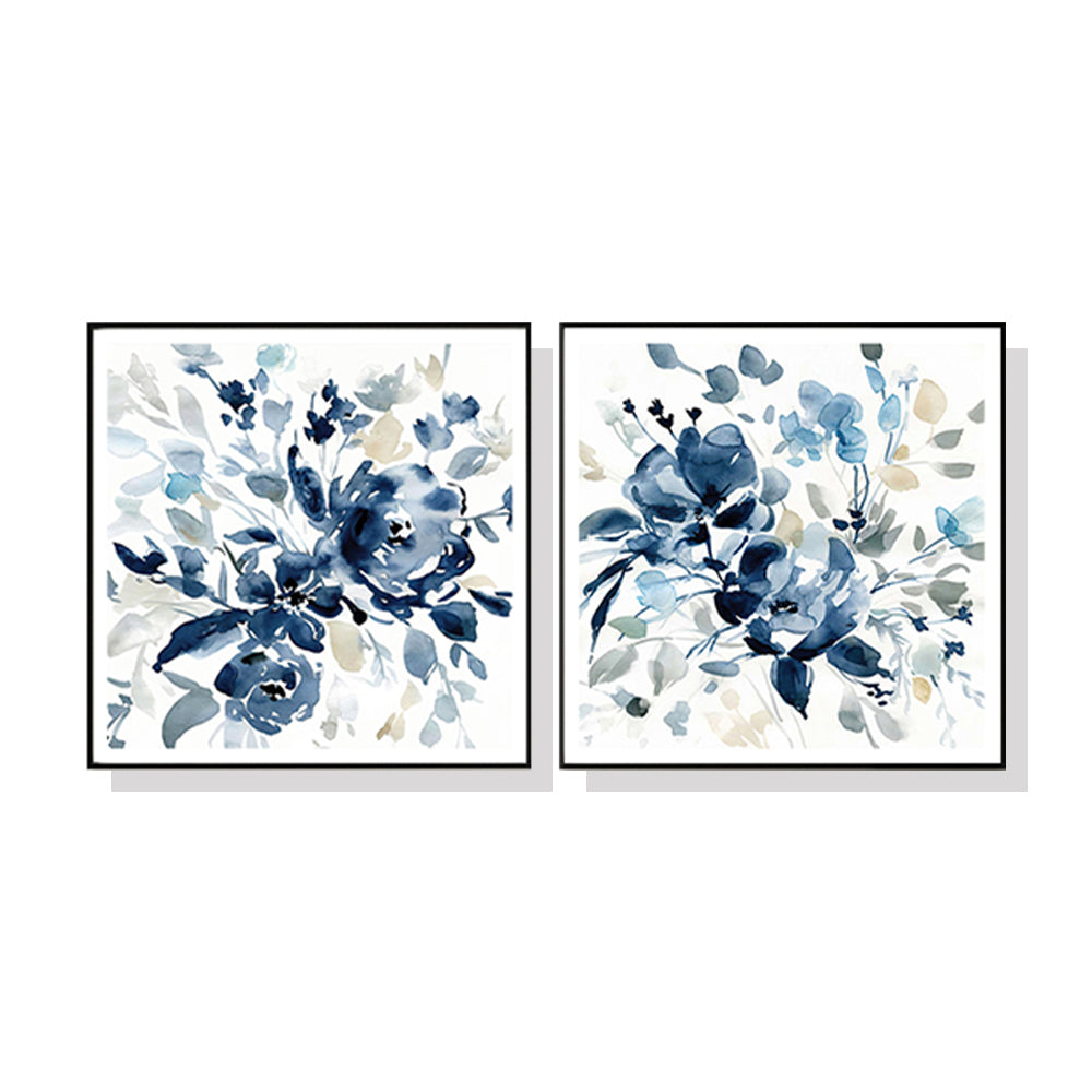 Wall Art 50cmx50cm Indigo Garden By Carol Robinson 2 Sets Black Frame Canvas