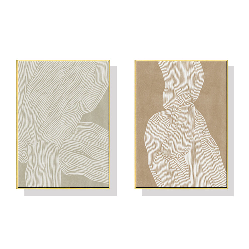 Wall Art 40cmx60cm Abstract Line 2 Sets Gold Frame Canvas