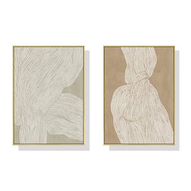 Wall Art 50cmx70cm Abstract Line 2 Sets Gold Frame Canvas