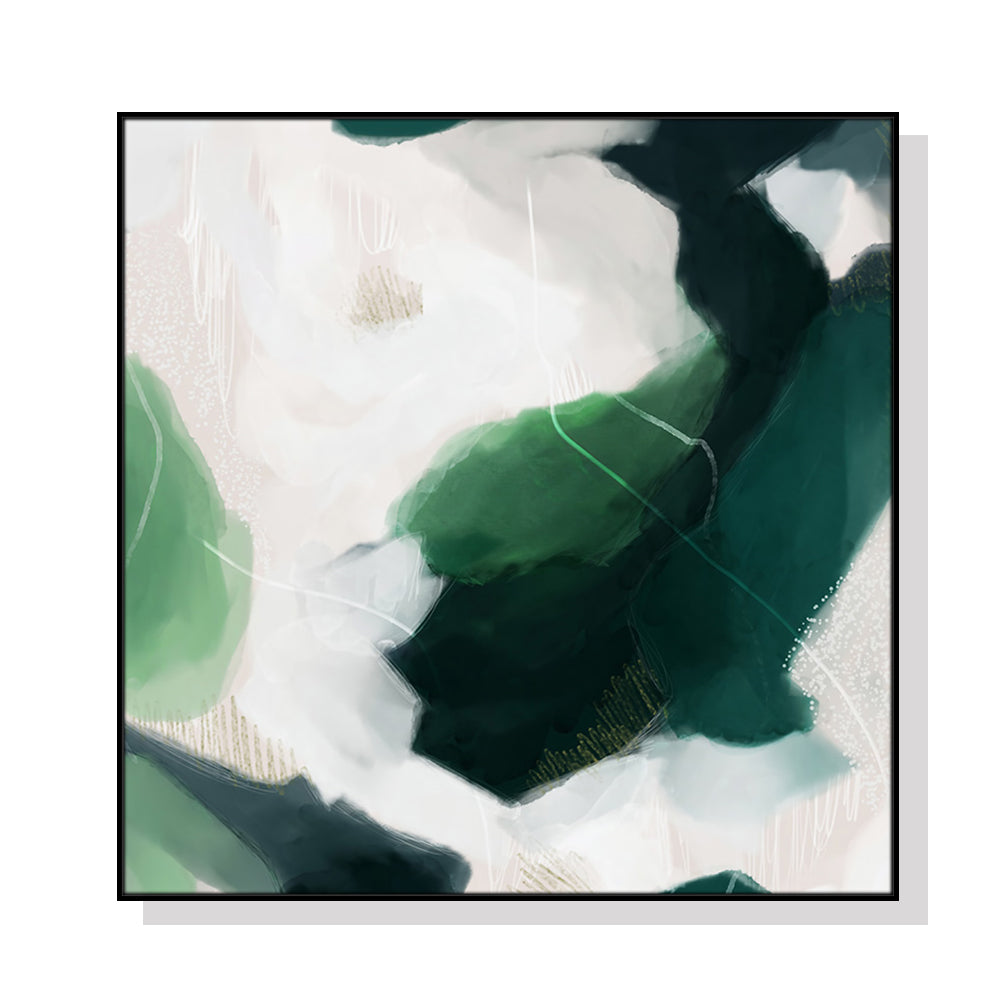 Wall Art 60cmx60cm French Abstract Green Black Frame Canvas