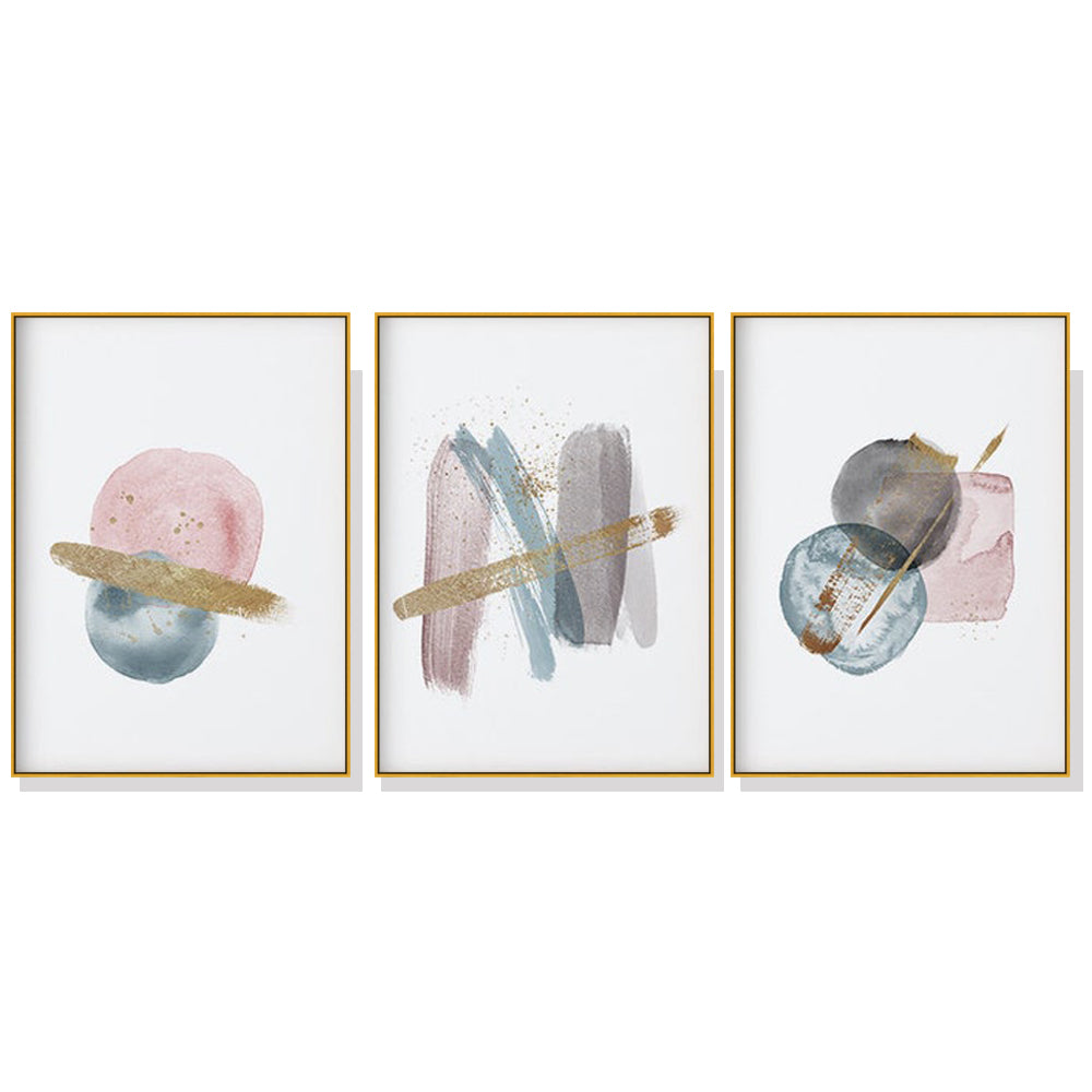 Wall Art 40cmx60cm Blush Pink Watercolor 3 Sets Gold Frame Canvas