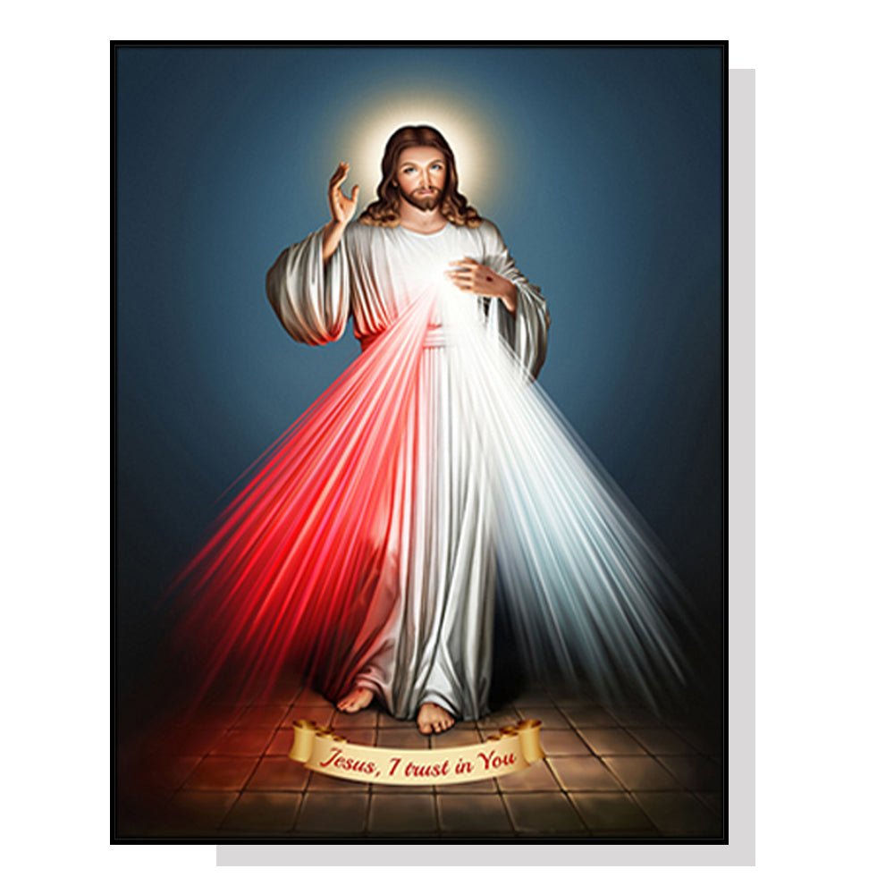 Wall Art 50cmx70cm Jesus Divine Mercy I Trust In You Black Frame Canvas