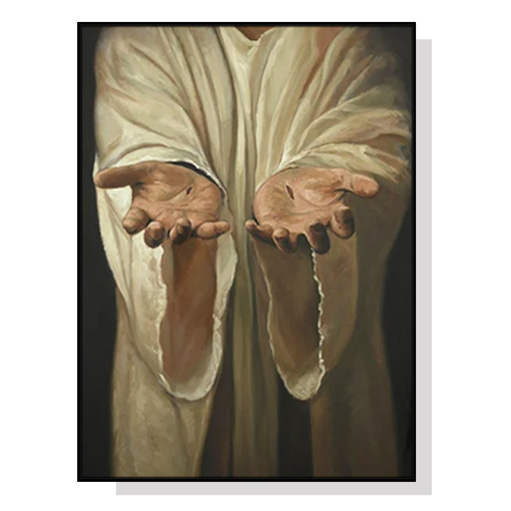 Wall Art 50cmx70cm Jesus Nail Hand Black Frame Canvas