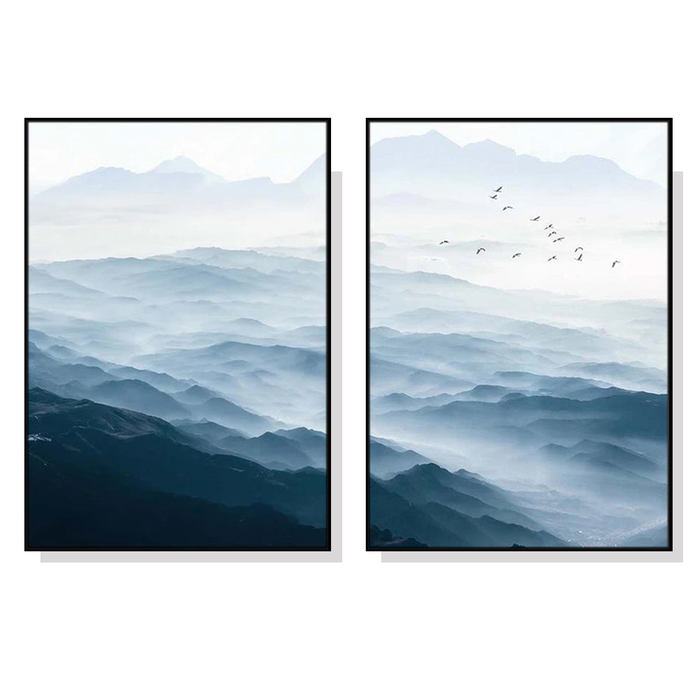 Wall Art 50cmx70cm Blue mountains 2 Sets Black  Frame Canvas