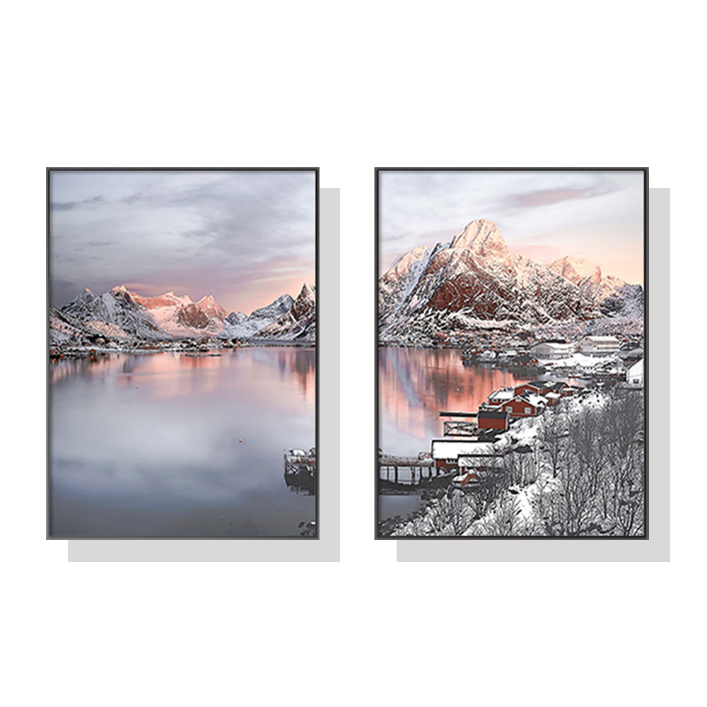 Wall Art 60cmx90cm Nordic Norway 2 Sets Black Frame Canvas