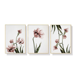 Wall Art 90cmx135cm Tulip Flower 3 Sets Gold Frame Canvas