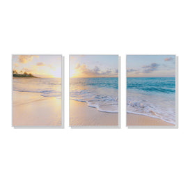 Wall Art 60cmx90cm Ocean and beach 3 Sets White Frame Canvas