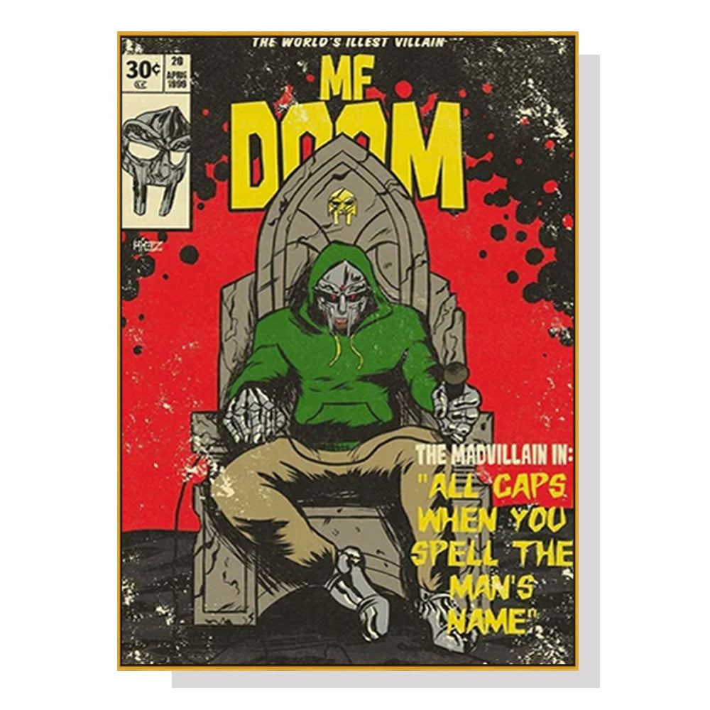 Wall Art 80cmx120cm MF DOOM Music Gold Frame Canvas