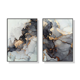 Wall Art 60cmx90cm Black Splash 2 Sets Black Frame Canvas