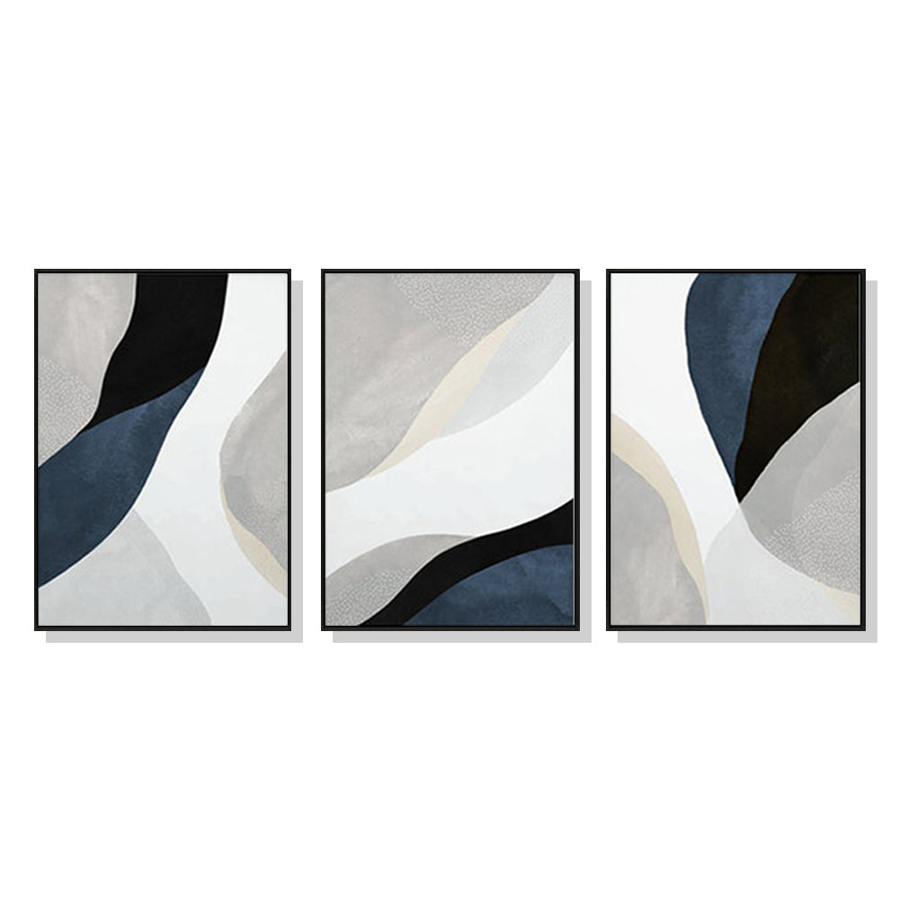 Wall Art 100cmx150cm Abstract Navy Blue 3 Sets Black Frame Canvas