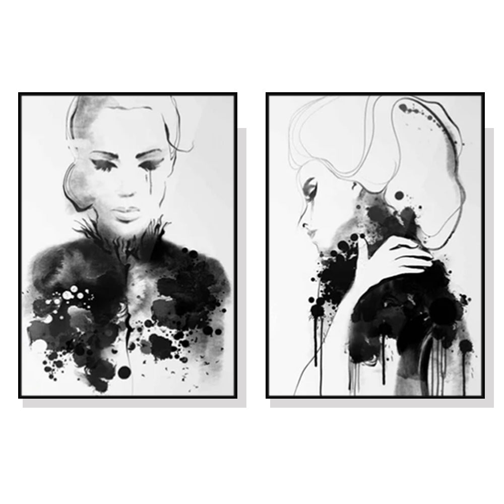 Wall Art 100cmx150cm Watercolor Sketch 2 Sets Black Frame Canvas